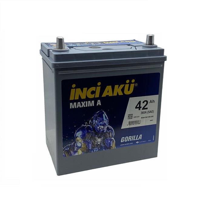 INCI 1011180 İNCİ 12V 42 AH AKÜ MAXIM A GORILLA 360 A (EN) (197*129*224) (İNCE KUTUP DÜZ)