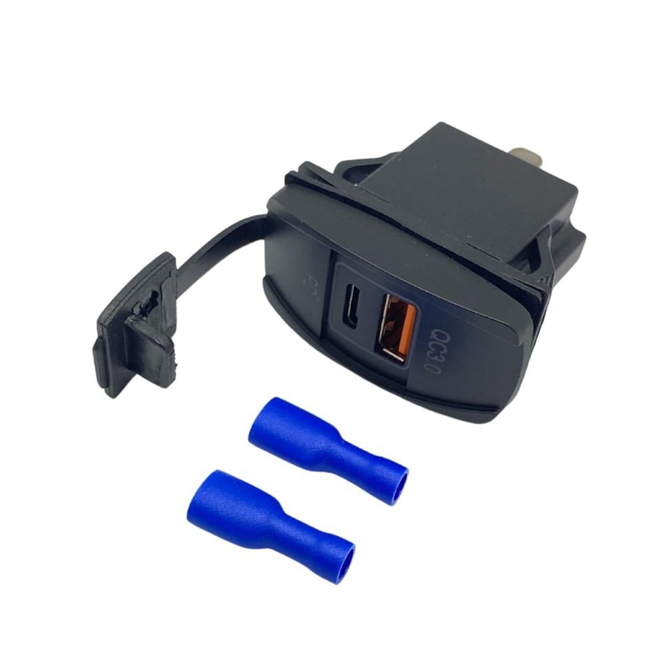 MOTORAID MT-SK52 12V-24V TELEFON ŞARJ CİHAZI (USB+TYPE-C) (3.1A X 2) (ANAHTAR TİPİ) (MAVI IŞIK)