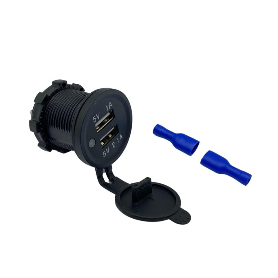 MOTORAID MT-UP01 12V-24V TELEFON ŞARJ CİHAZI (USB X 2) (1A/2.1A) (MAVİ IŞIKLI) (28 MM)
