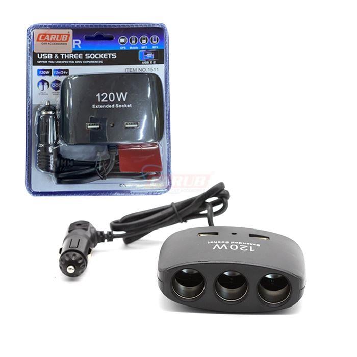 CARUB BR1702103 12V-24V 120W ÇAKMAK FİŞİ-SOKETİ-ÇOKLAYICI (ENERJİ SOKETİ) (ÇAKMAK 3 + USB 2 ŞARJLI)