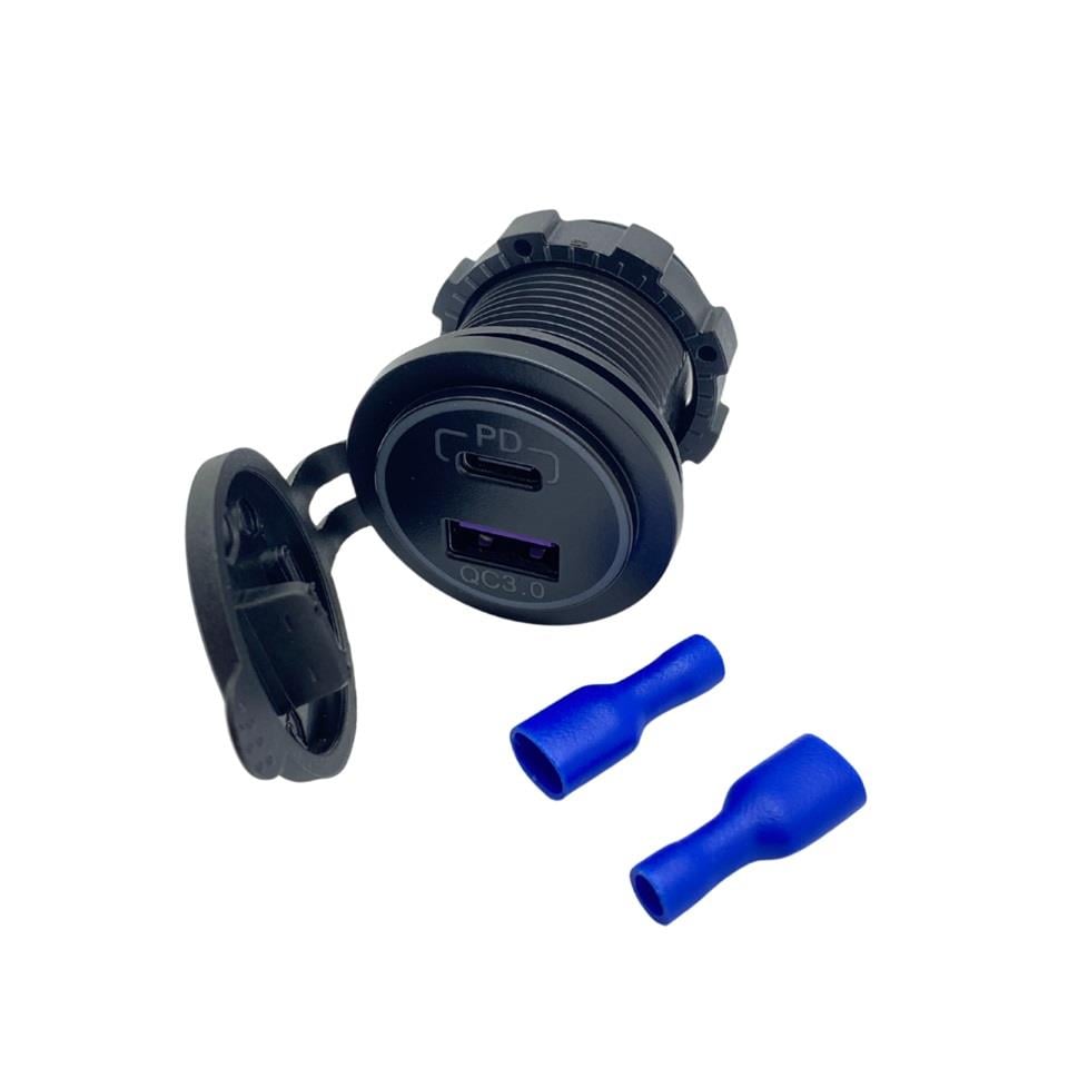 MOTORAID MT-UP08 12V-24V TELEFON ŞARJ CİHAZI (USB+TYPE-C) (3 A) (MAVİ IŞIK) (28 MM)