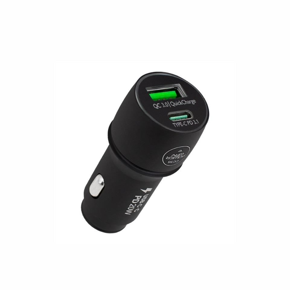 POWERWAY CC35 12V-30V TELEFON ŞARJ CİHAZI 3.0 A/3.1 A (ÇAKMAK GİRİŞLİ) (USB+ IPHONE TYPE-C) + KABLO