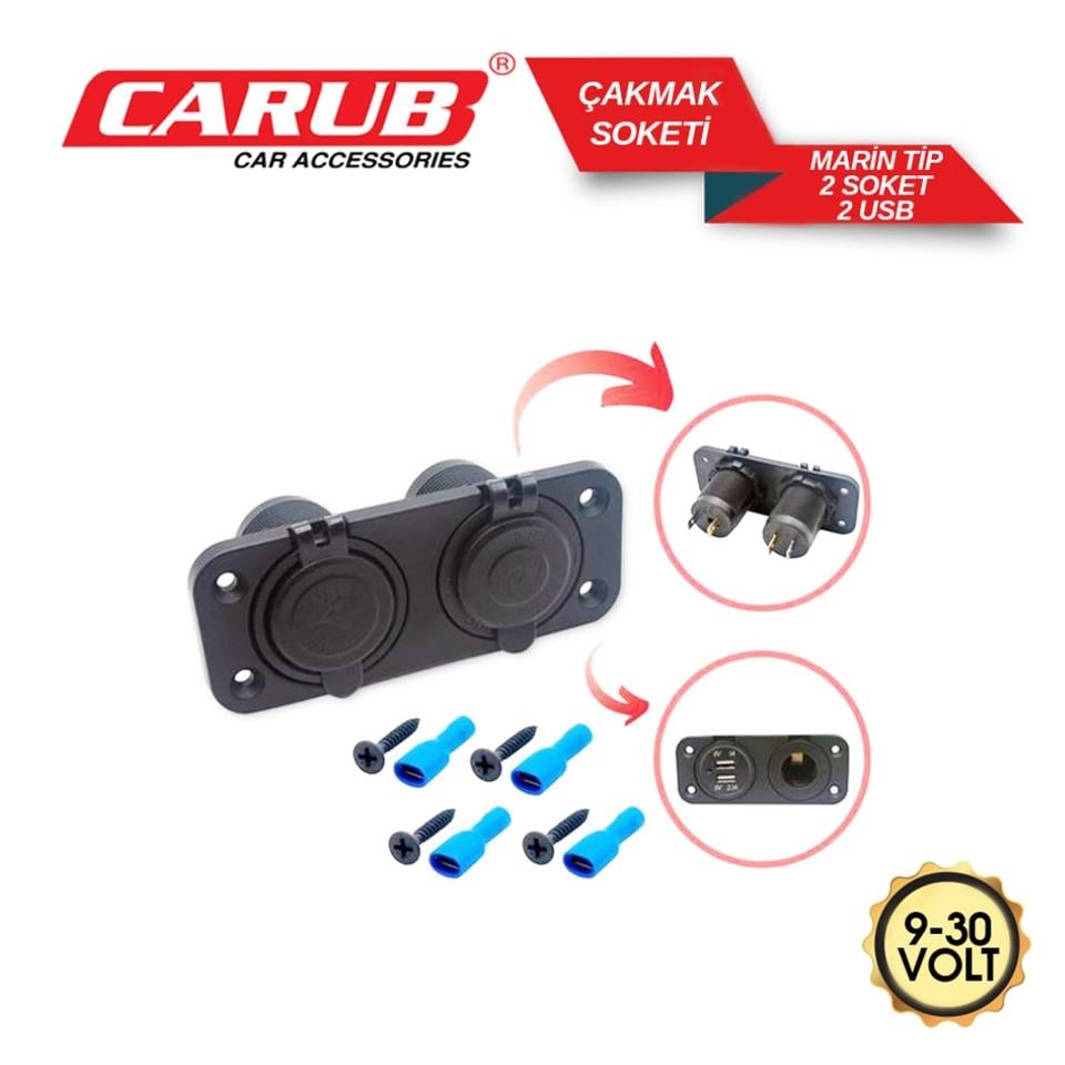 CARUB BR1700813 12V-24V TELEFON ŞARJ CİHAZI (ÇAKMAK GİRİŞLİ) (2 X USB GİRİŞLİ) SİYAH MARİN