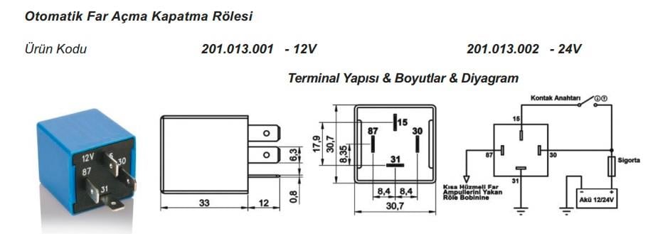 ELO 201013001 ELO 12V OTOMATİK FAR AÇMA VE KAPAMA RÖLESİ
