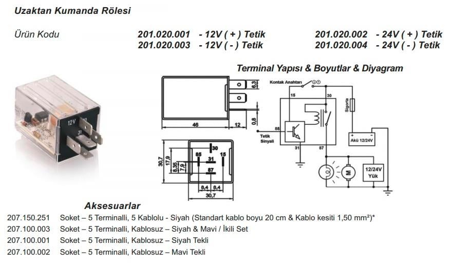 ELO 201020001 12V UZAKTAN KUMANDA İLE BAGAJ AÇMA-FAR AÇMA-KORNA CALMA-SİNYALLERI YAKMA RÖLESİ